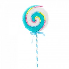 Decoratiune brad in forma de Lollipop, culoare alb cu albastru, dimensiune: 25x4x71 cm, MI-672