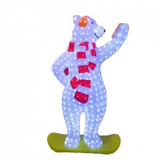 Decoratiune de esterior cu lumini, Urs Polar Selfie din acril, 228 Led-uri, dimensiune produs 120cm, 8 jocuri de lumini, cablu de alimentare 3m