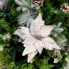 Decoratiune pentru brad in forma de floare, culoare alb, dimensiune 29 cm, MI-1058