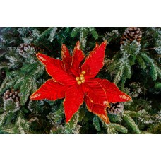 Decoratiune pentru brad in forma de floare, culoare rosu, dimensiune 30x40cm, HB-543