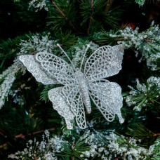 Set 2 fluturi pentru brad, culoare argintiu, dimensiune 12x18cm, BL-6015S